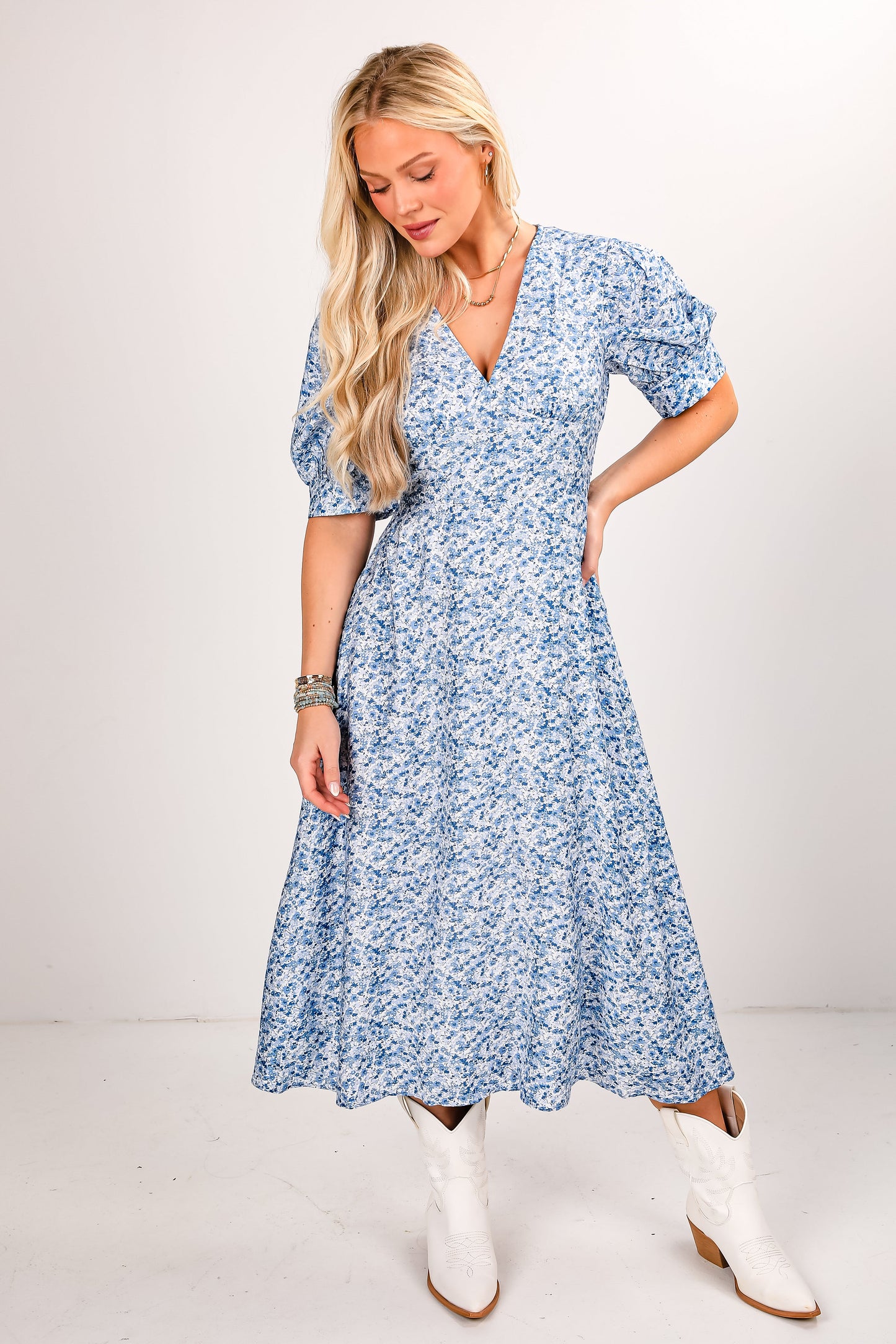 FINAL SALE - Easy Elegance Blue Floral Midi Dress