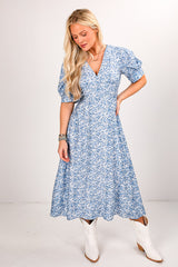 FINAL SALE - Easy Elegance Blue Floral Midi Dress