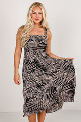 FINAL SALE - Happy You're Here Black Leaf Print Midi Dress