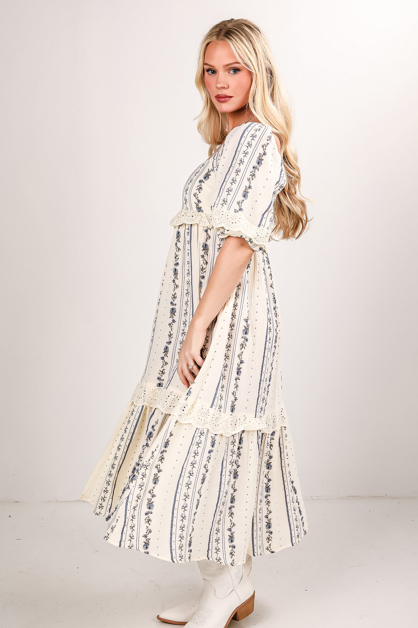 FINAL SALE - Just Can't Miss Ivory Floral Linen Midi Dress