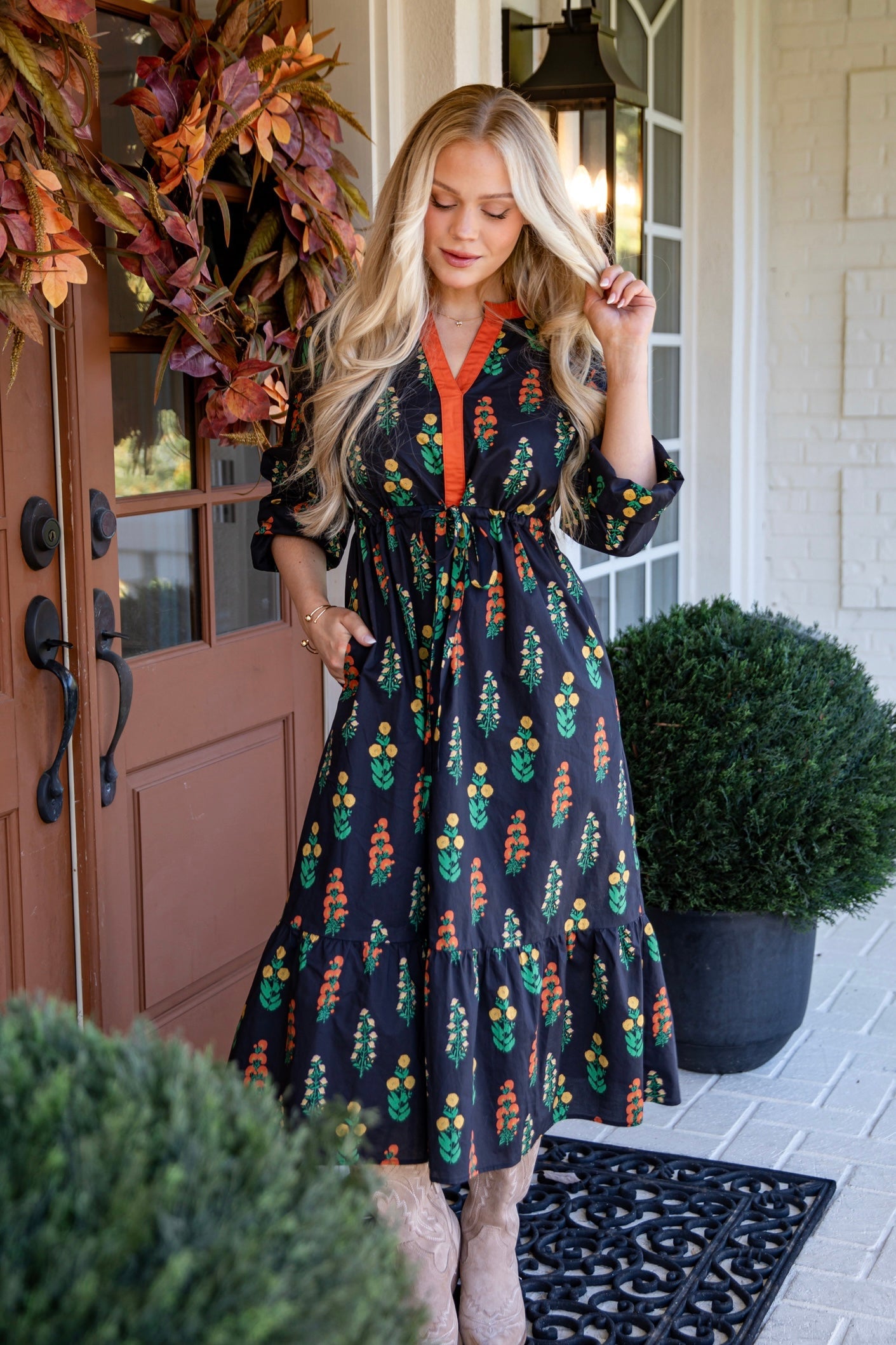 Keeping The Joy Black Floral Midi Dress