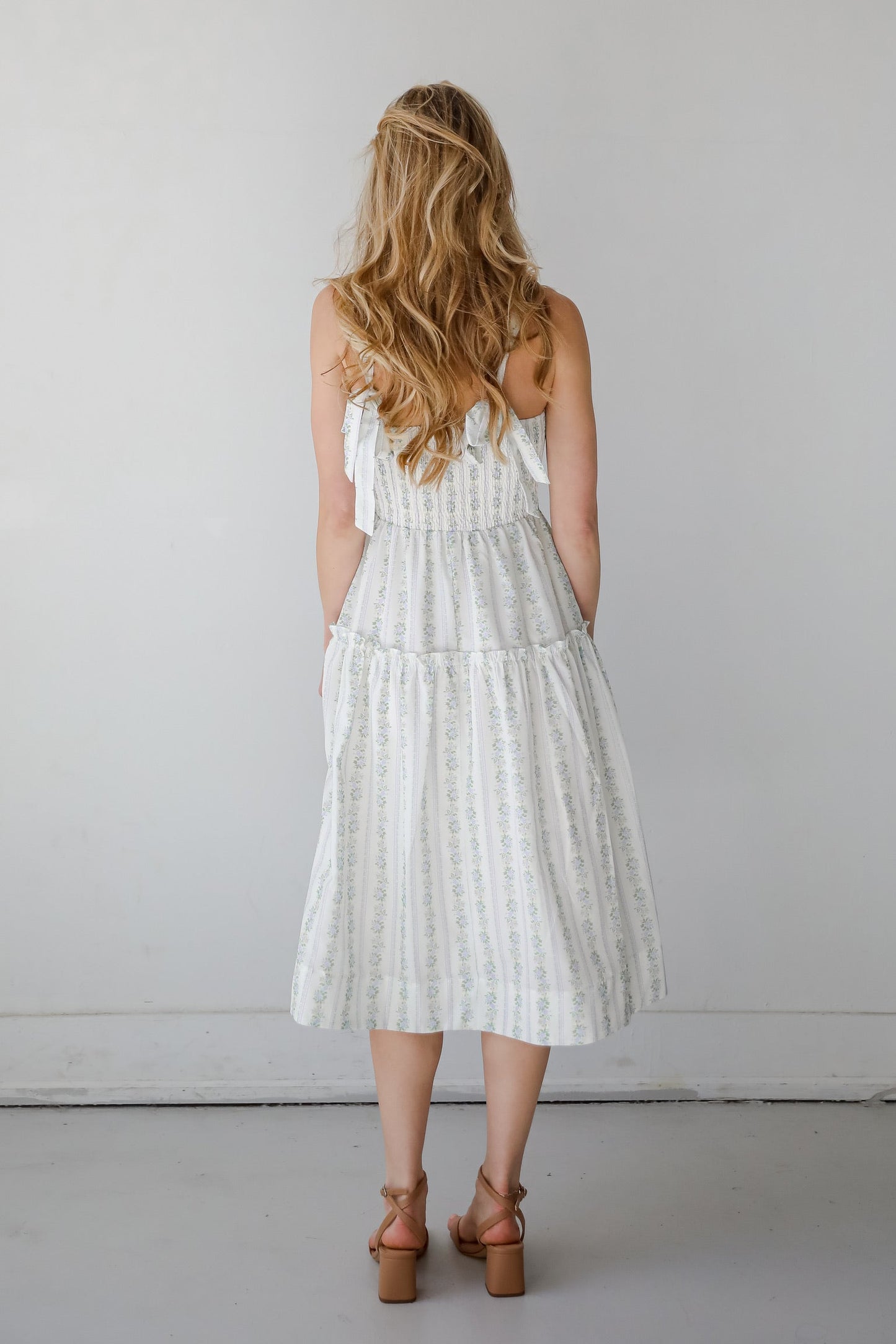 FINAL SALE - Precious Allure Ivory Smocked Floral Midi Dress