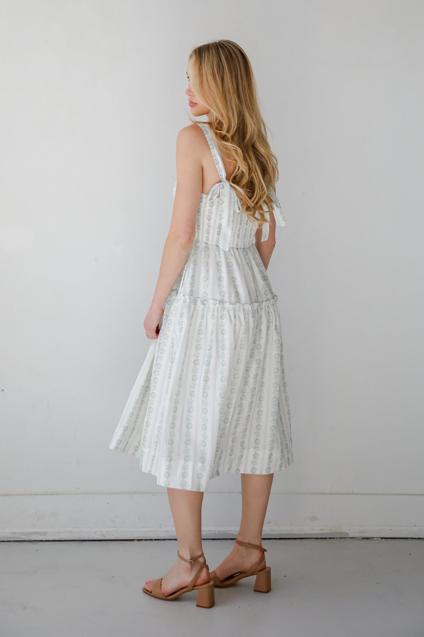 FINAL SALE - Precious Allure Ivory Smocked Floral Midi Dress