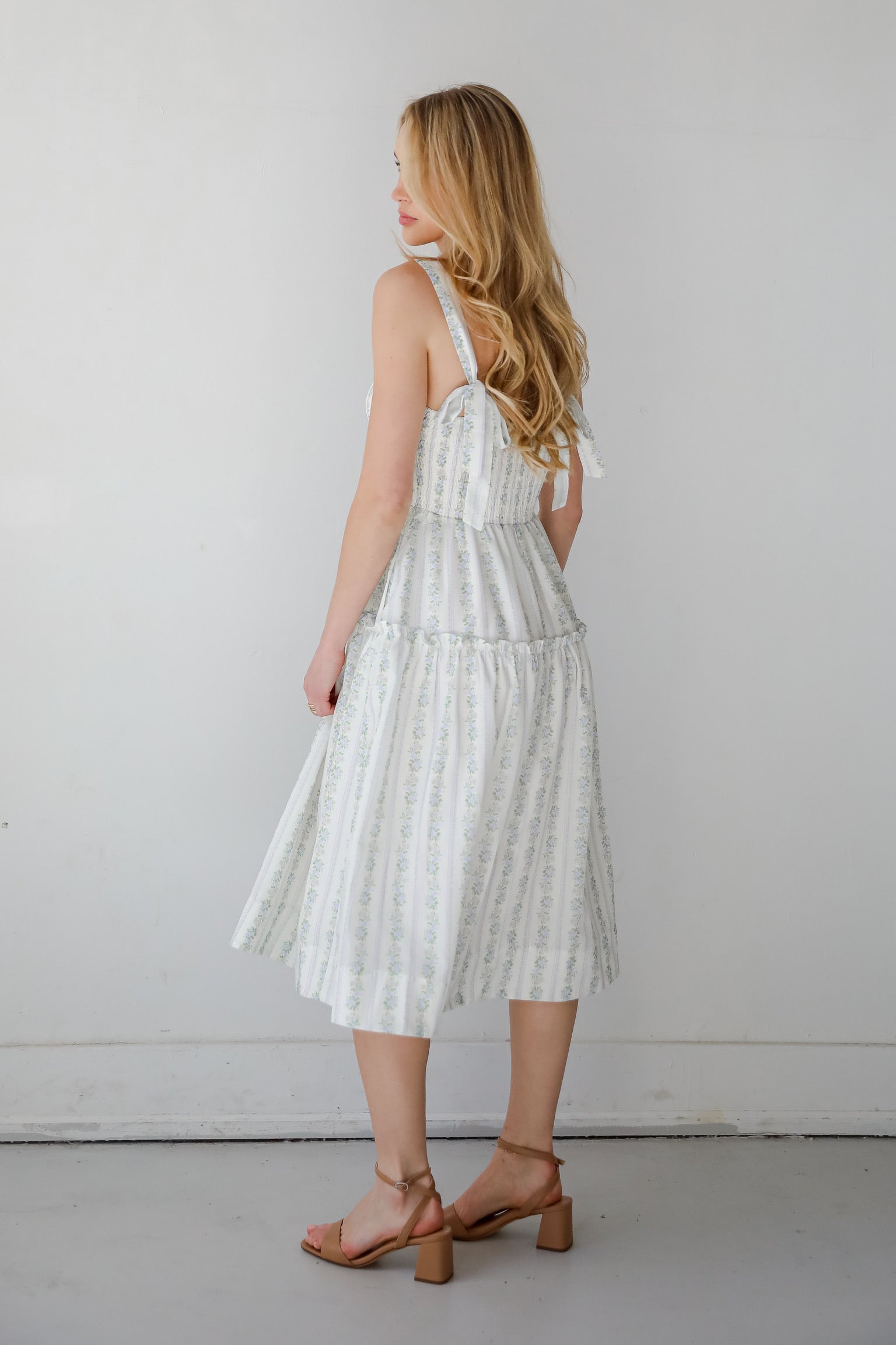 FINAL SALE - Precious Allure Ivory Smocked Floral Midi Dress