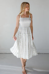 FINAL SALE - Precious Allure Ivory Smocked Floral Midi Dress
