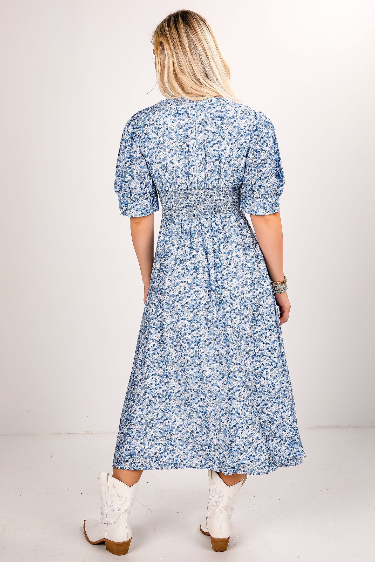 FINAL SALE - Easy Elegance Blue Floral Midi Dress
