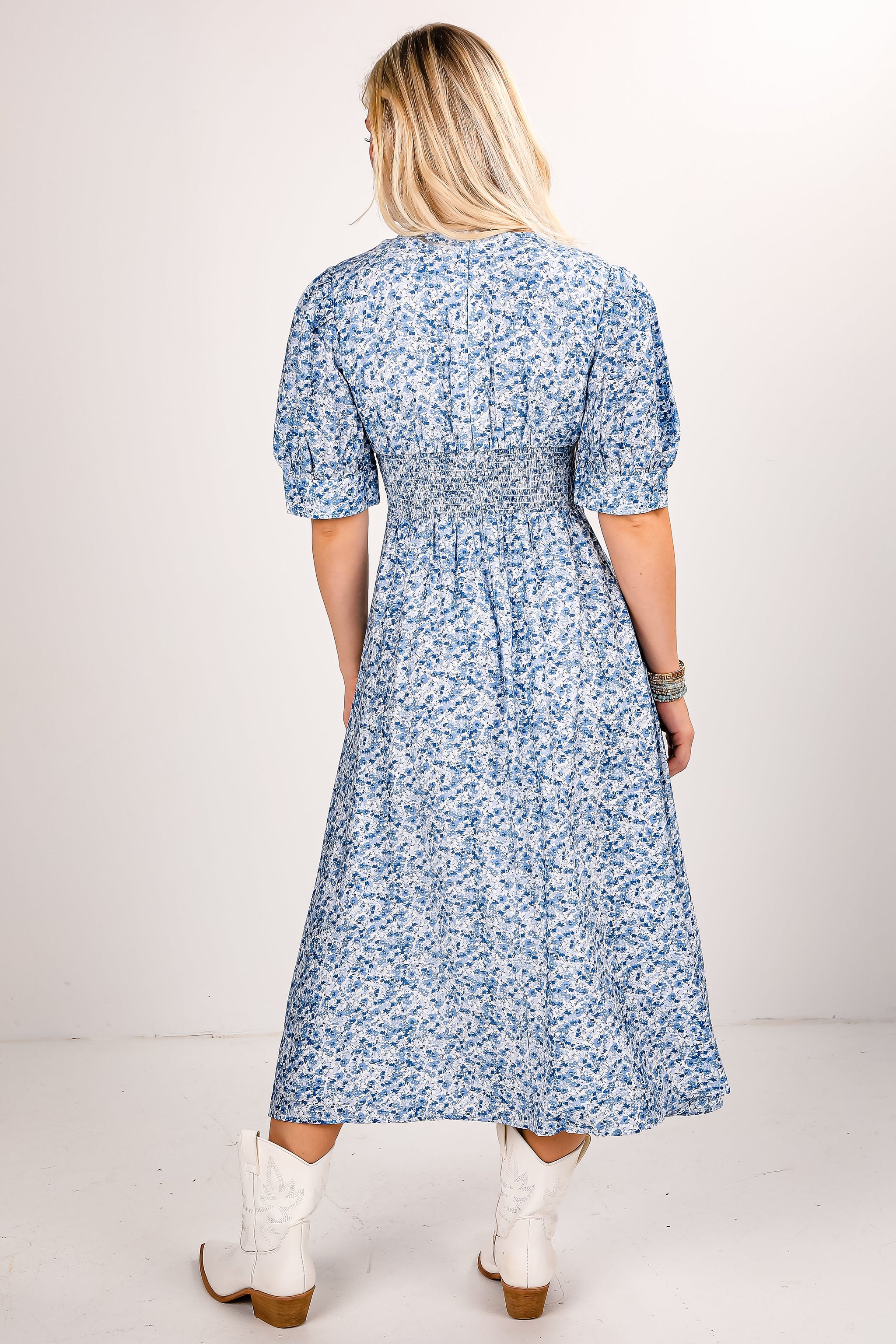 FINAL SALE - Easy Elegance Blue Floral Midi Dress
