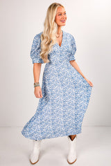 FINAL SALE - Easy Elegance Blue Floral Midi Dress
