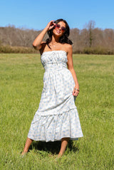 FINAL SALE - Vibrant Flirt Ivory Floral Strapless Midi Dress