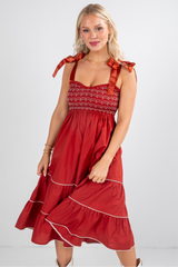 FINAL SALE - Looks Like You Love Me Brick Smocked Midi Dress