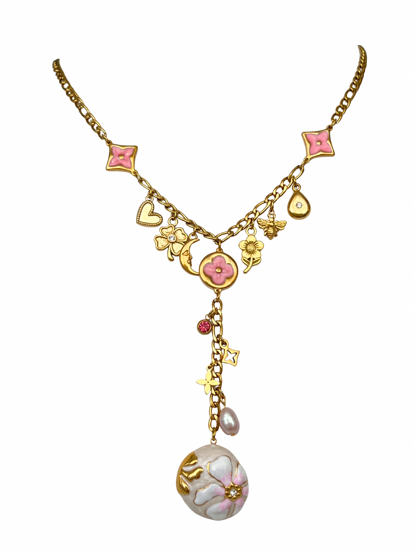 PINK BLOOM MULTI CHARM NECKLACE