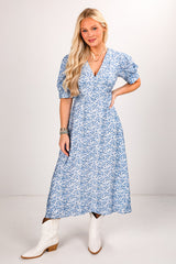 FINAL SALE - Easy Elegance Blue Floral Midi Dress