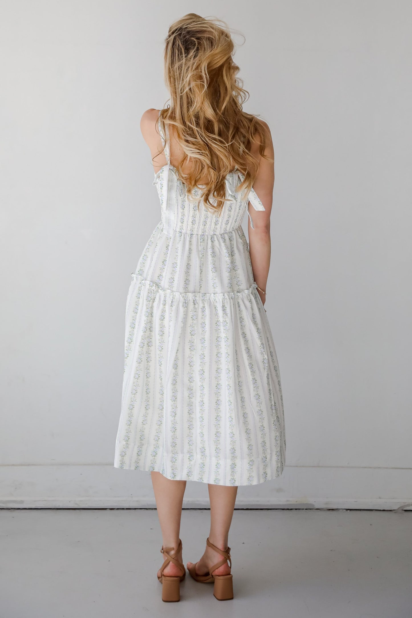 FINAL SALE - Precious Allure Ivory Smocked Floral Midi Dress