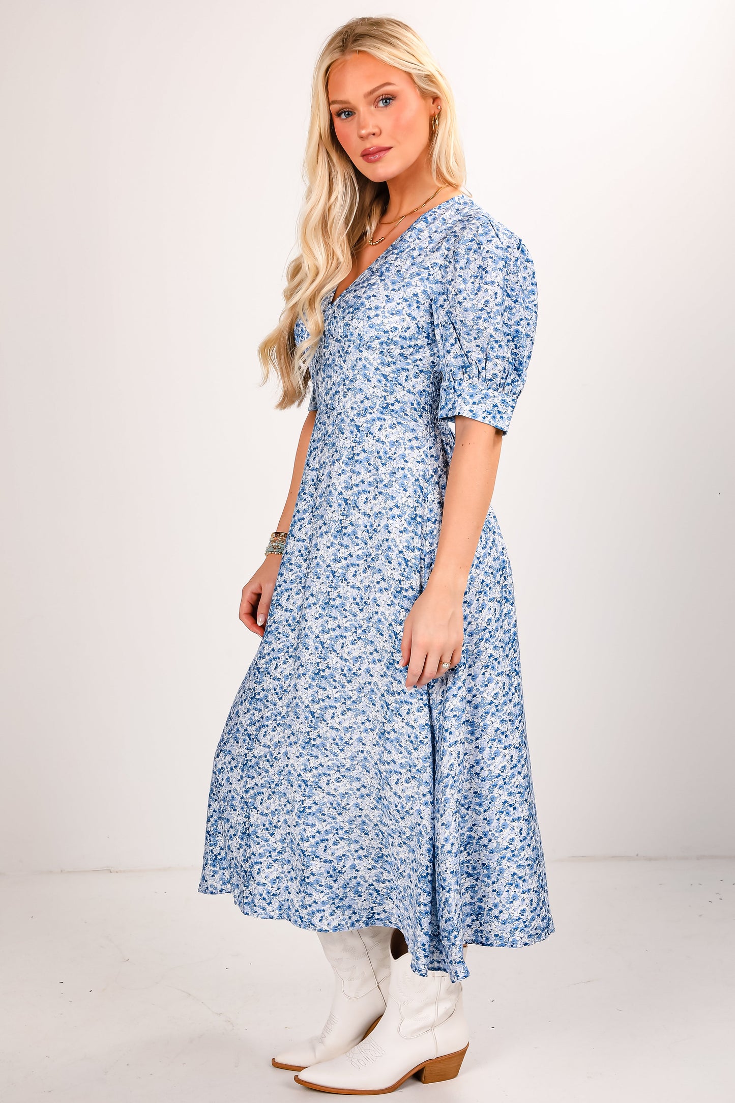 FINAL SALE - Easy Elegance Blue Floral Midi Dress