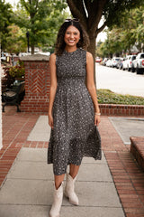 FINAL SALE - Marvelous Time Black Smocked Floral Midi Dress