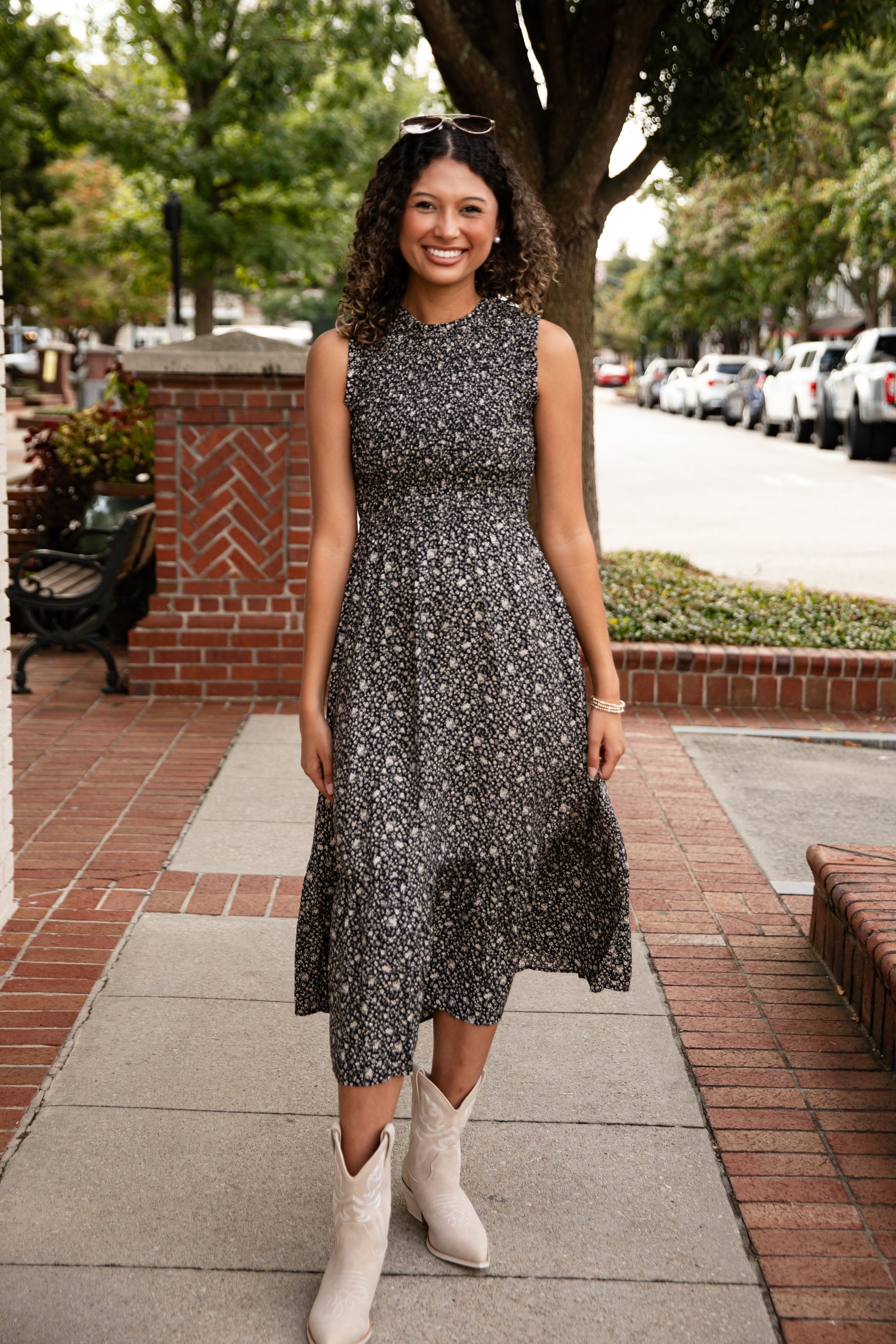 FINAL SALE - Marvelous Time Black Smocked Floral Midi Dress