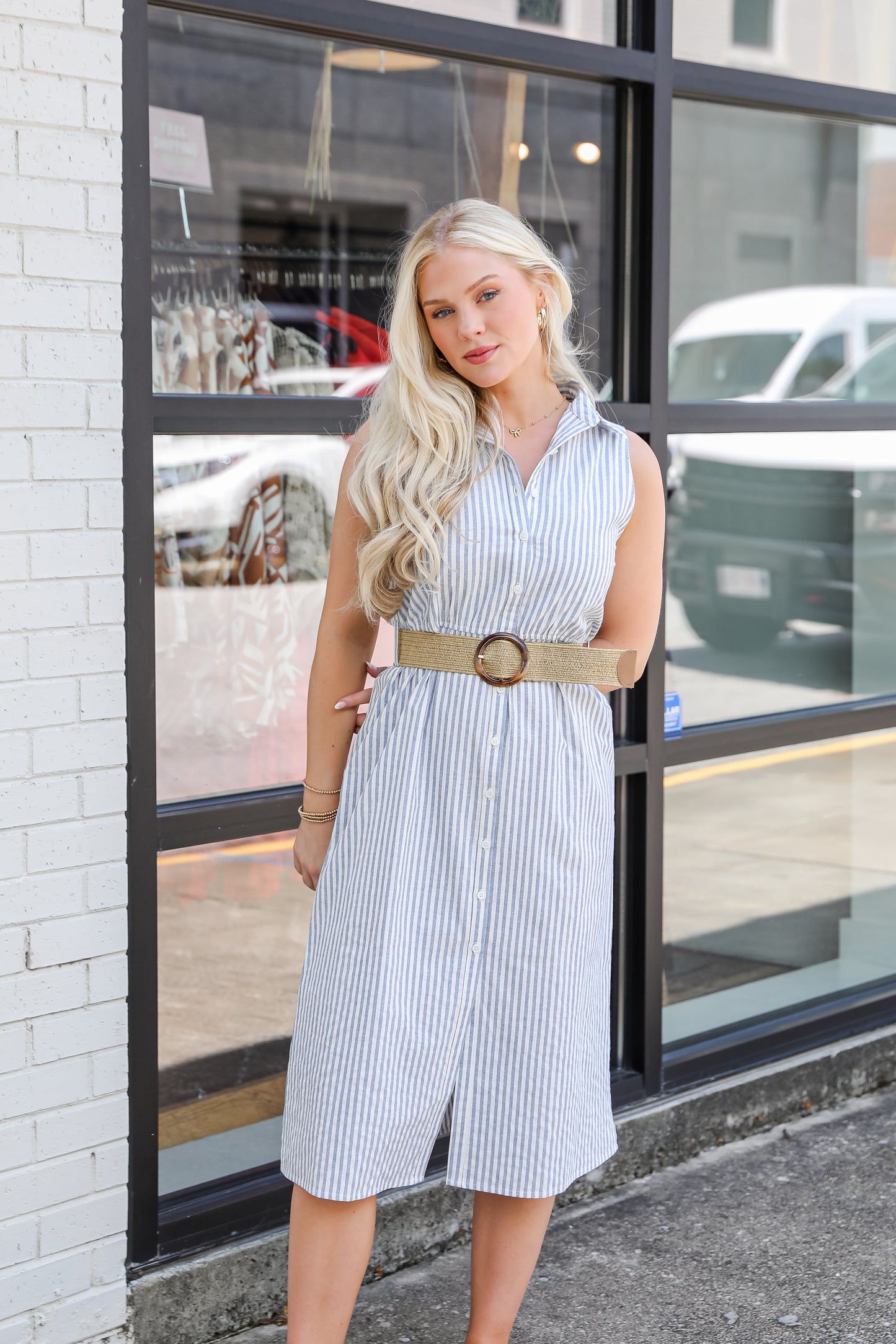 FINAL SALE - As It Is Blue Striped Midi Dress