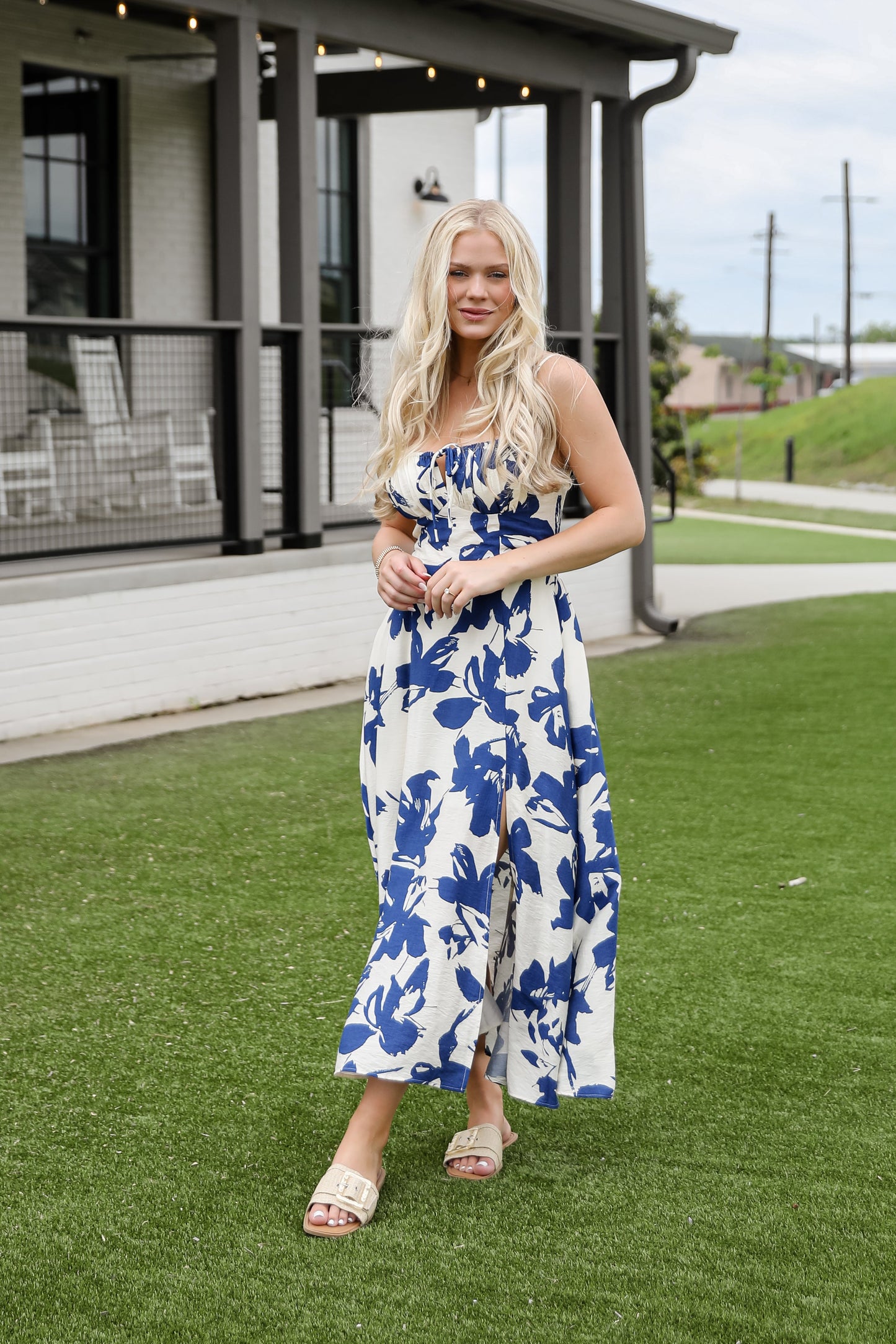 FINAL SALE - Soak Up The Sun Blue Floral Midi Dress