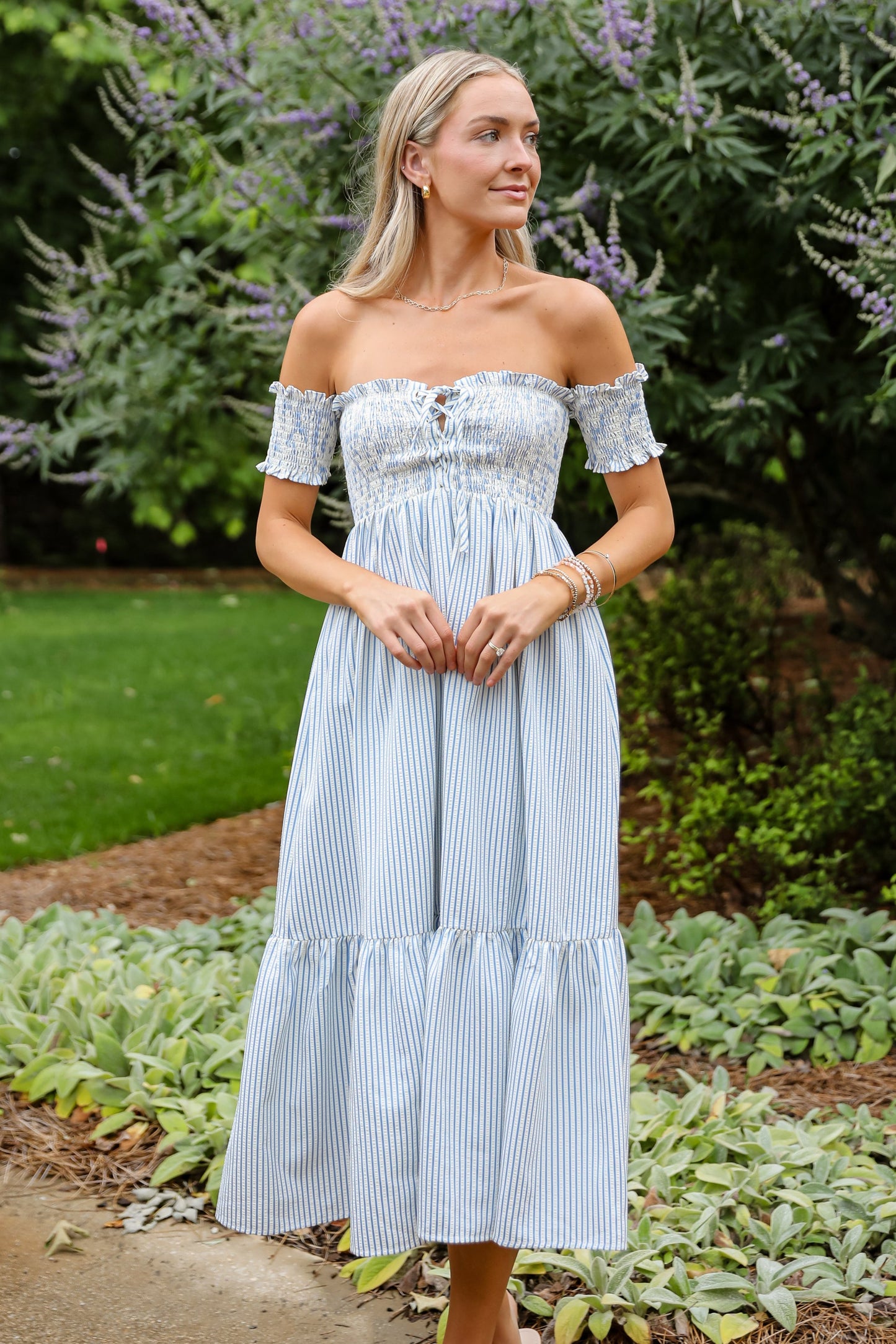 FINAL SALE - Say It Proud Blue Striped Smocked Midi Dress