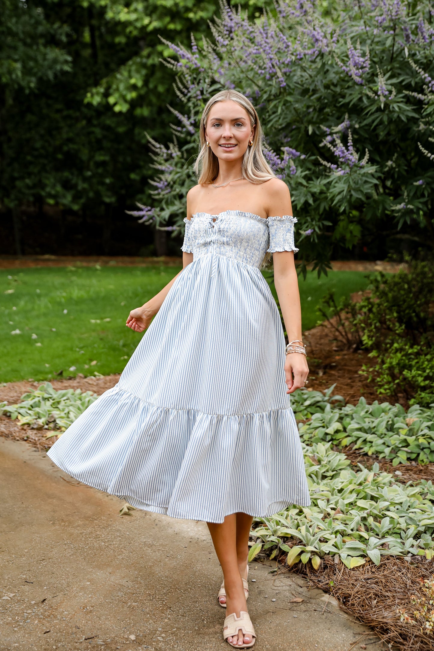 FINAL SALE - Say It Proud Blue Striped Smocked Midi Dress