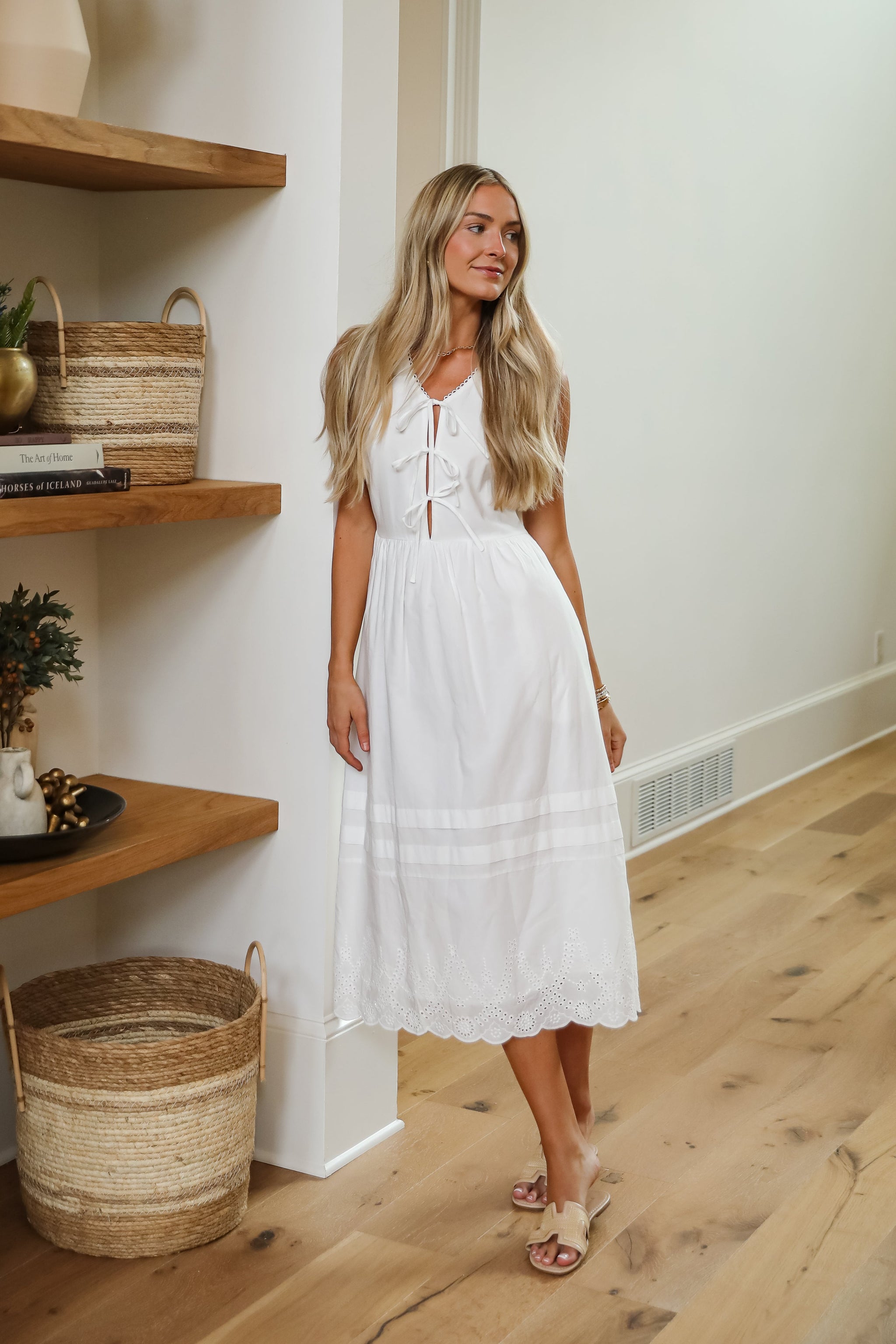FINAL SALE - All I Could Want White Eyelet Bow Midi Dress