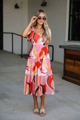 FINAL SALE - All Coming Together Coral Tiered Midi Dress