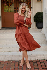 See Your Heart Rust Smocked Midi Dress
