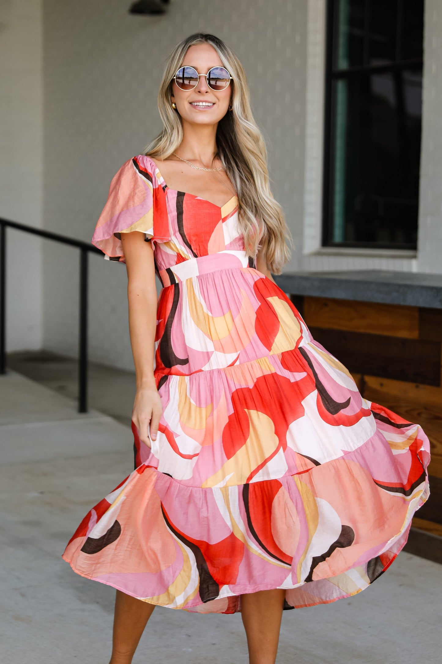 FINAL SALE - All Coming Together Coral Tiered Midi Dress