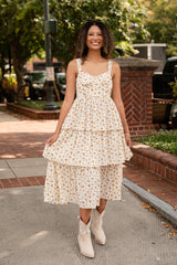 FINAL SALE - Precious Moments Cream Floral Tiered Midi Dress