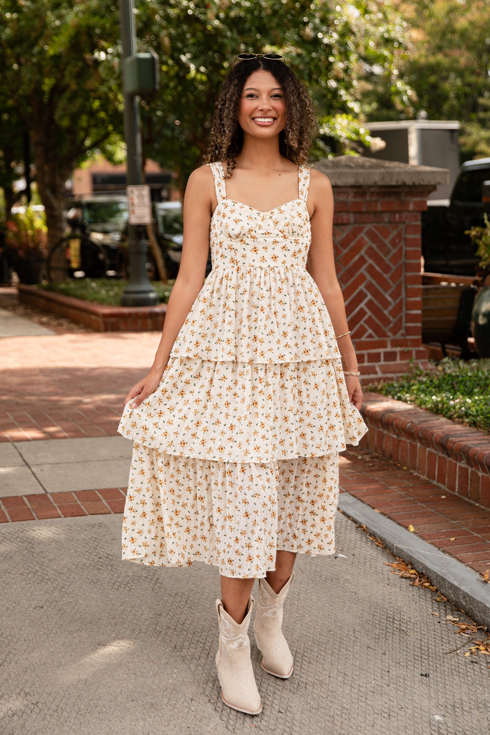 FINAL SALE - Precious Moments Cream Floral Tiered Midi Dress