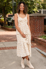 FINAL SALE - Precious Moments Cream Floral Tiered Midi Dress