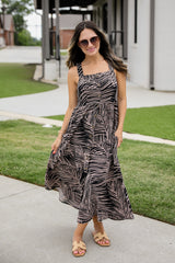 FINAL SALE - Happy You're Here Black Leaf Print Midi Dress