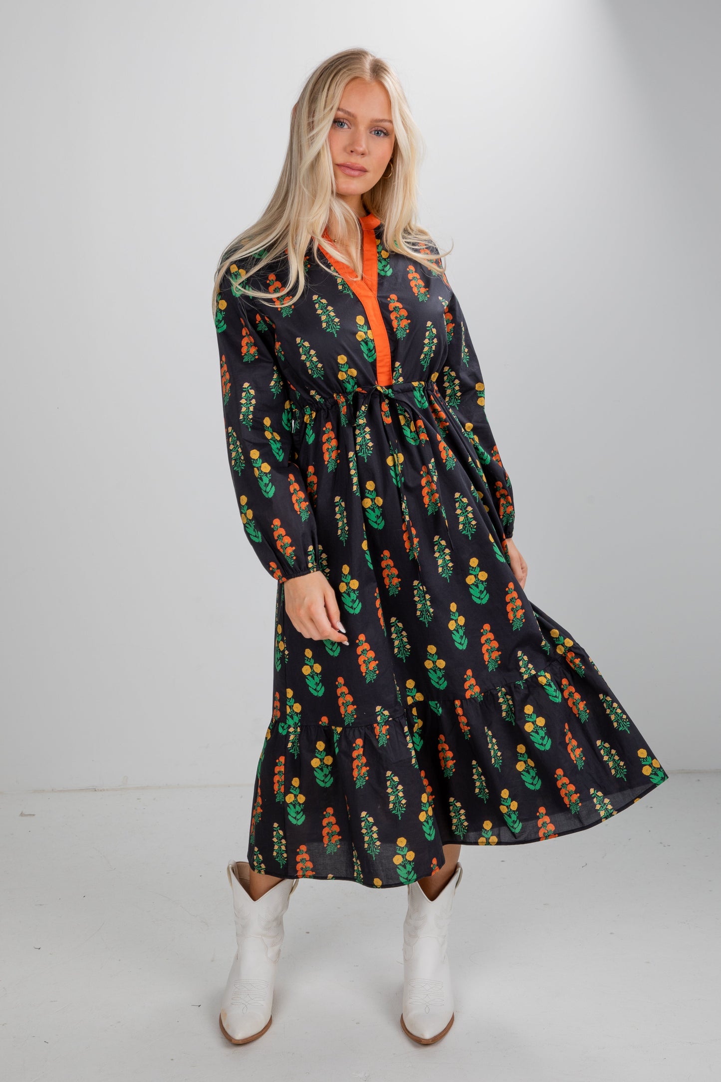 Keeping The Joy Black Floral Midi Dress