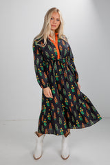 Keeping The Joy Black Floral Midi Dress