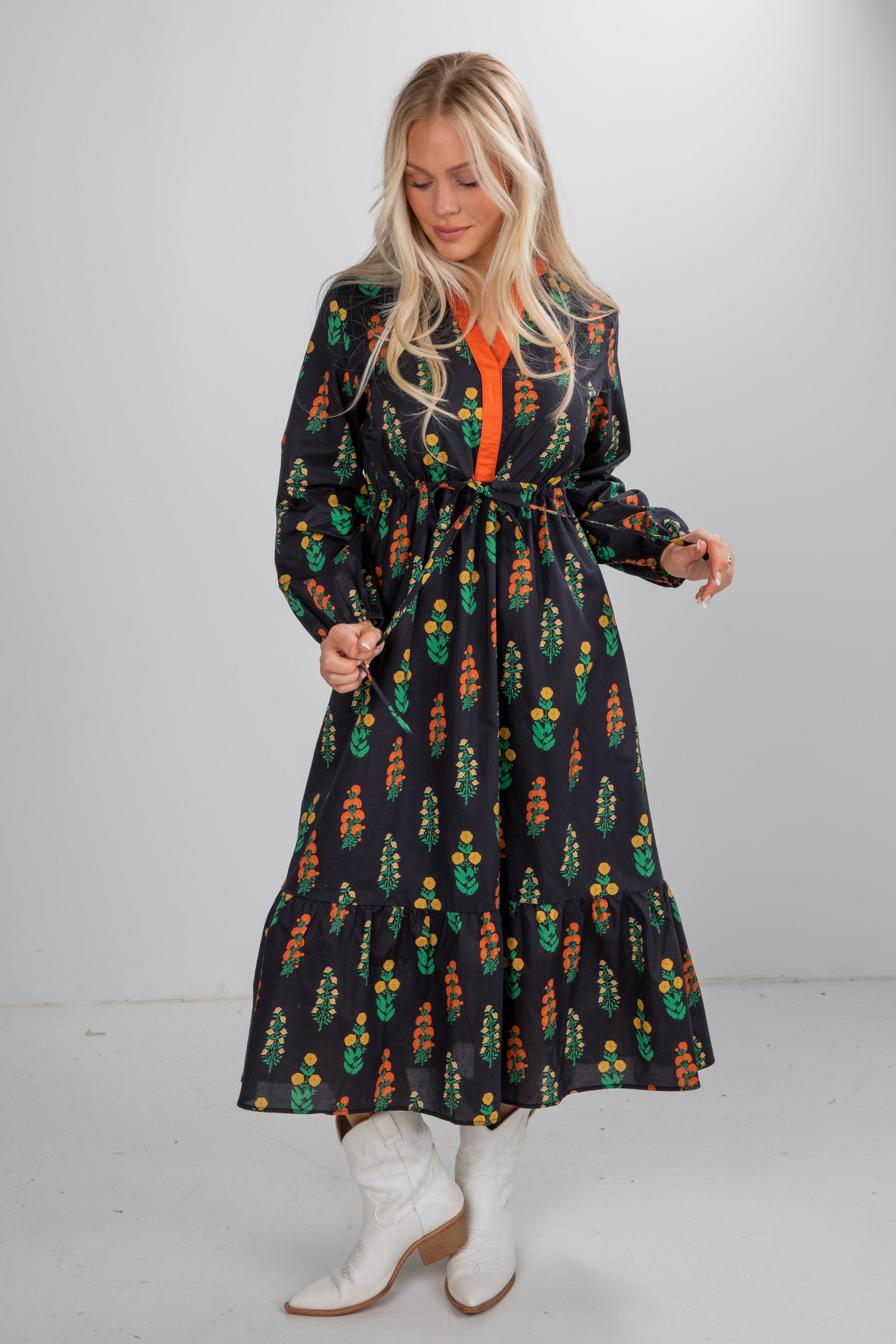 Keeping The Joy Black Floral Midi Dress