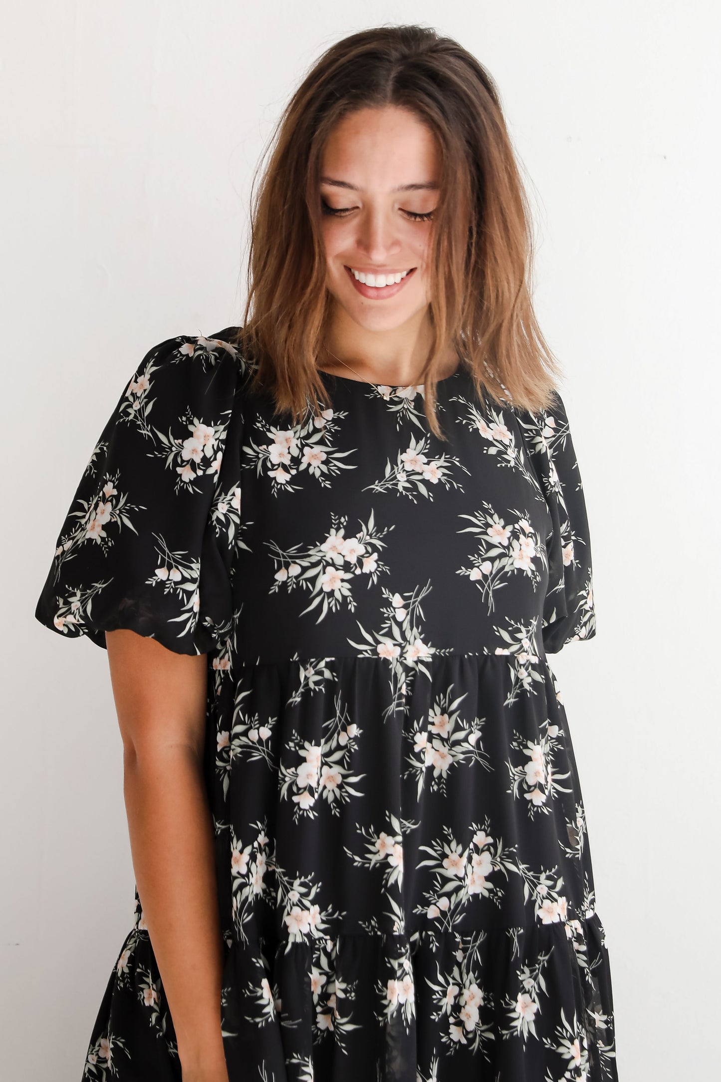 FINAL SALE - Perfectly Cherished Black Floral Tiered Midi Dress