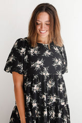 FINAL SALE - Perfectly Cherished Black Floral Tiered Midi Dress