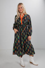 Keeping The Joy Black Floral Midi Dress