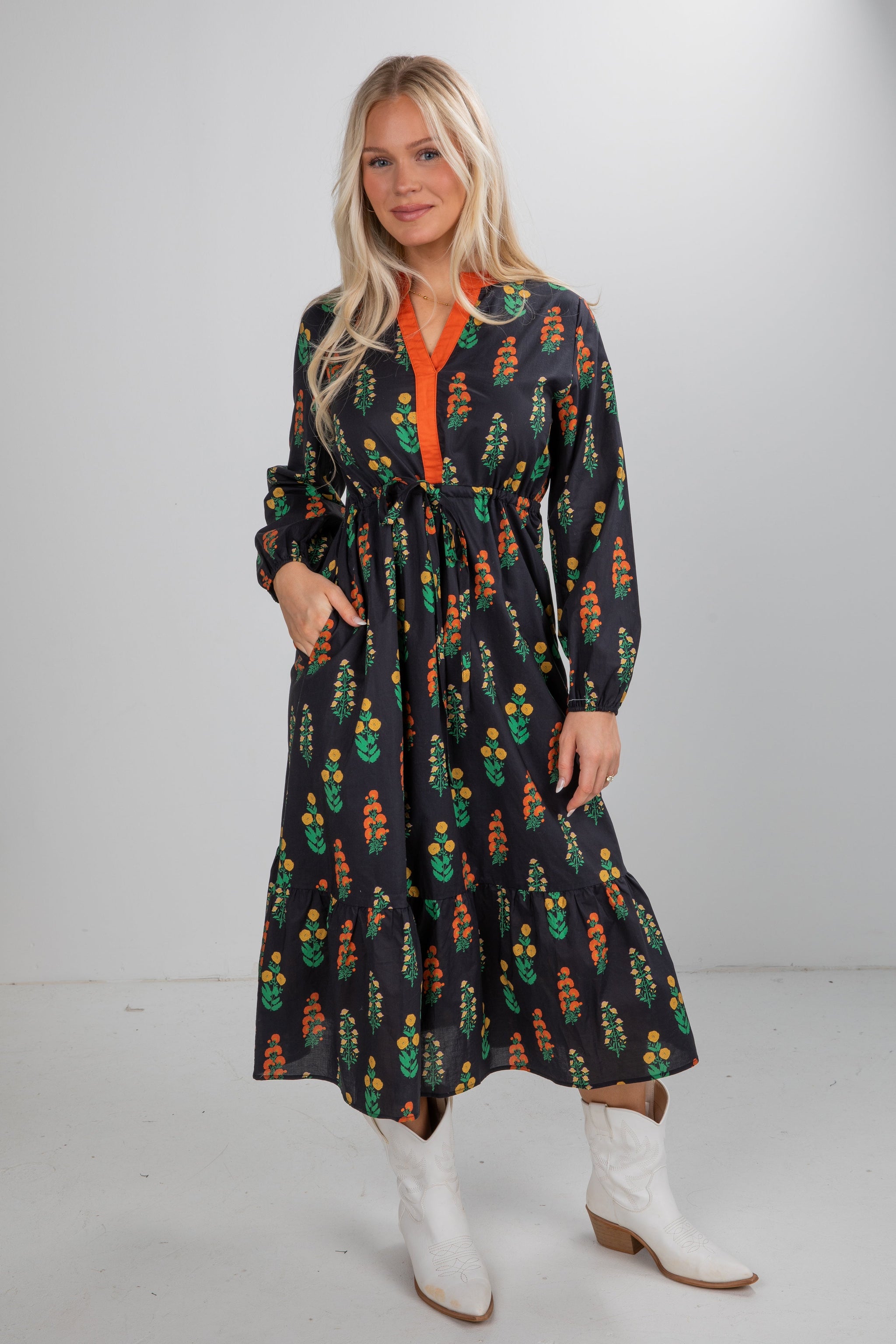 Keeping The Joy Black Floral Midi Dress