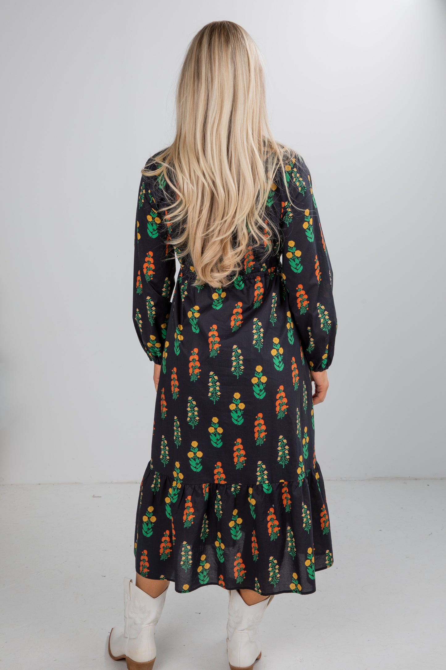 Keeping The Joy Black Floral Midi Dress