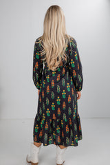 Keeping The Joy Black Floral Midi Dress