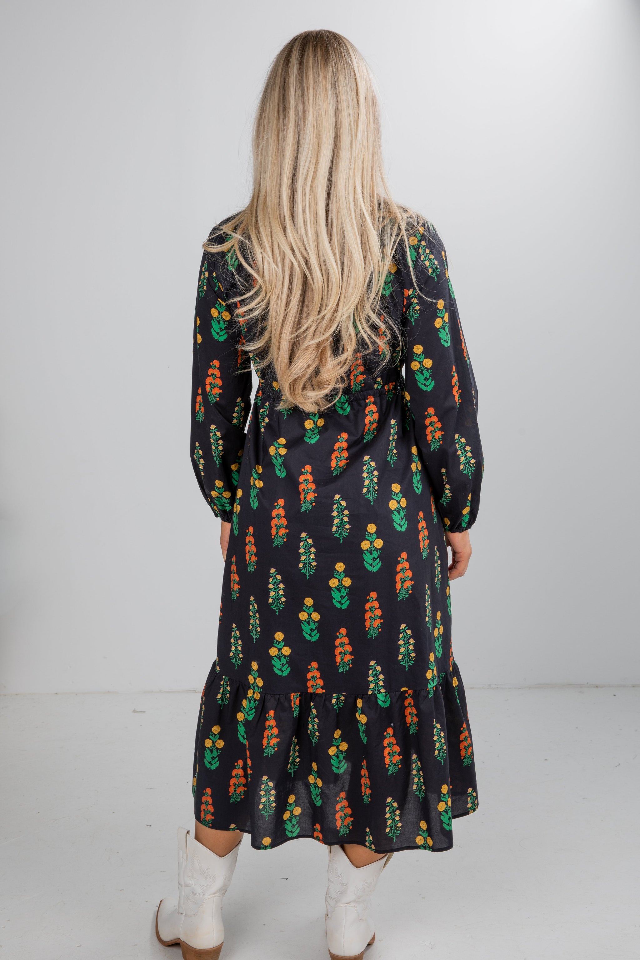 Keeping The Joy Black Floral Midi Dress