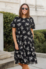 FINAL SALE - Perfectly Cherished Black Floral Tiered Midi Dress