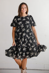 FINAL SALE - Perfectly Cherished Black Floral Tiered Midi Dress