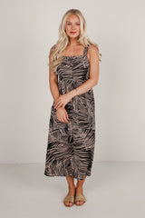 FINAL SALE - Happy You're Here Black Leaf Print Midi Dress