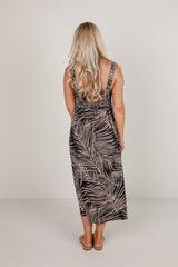 FINAL SALE - Happy You're Here Black Leaf Print Midi Dress