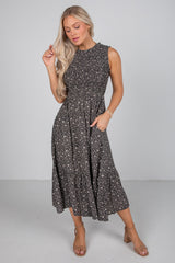 FINAL SALE - Marvelous Time Black Smocked Floral Midi Dress