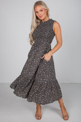 FINAL SALE - Marvelous Time Black Smocked Floral Midi Dress