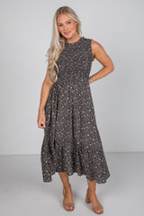 FINAL SALE - Marvelous Time Black Smocked Floral Midi Dress