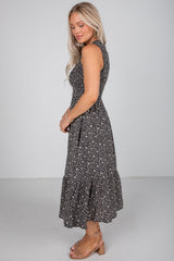 FINAL SALE - Marvelous Time Black Smocked Floral Midi Dress